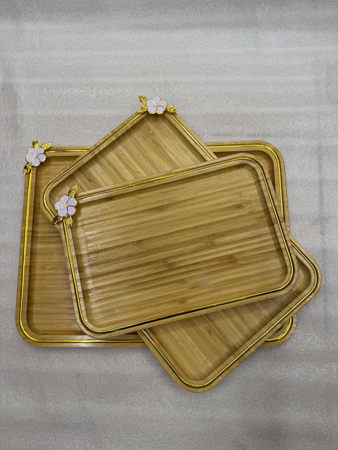 Luxury Floral Corner Bamboo Tray Set