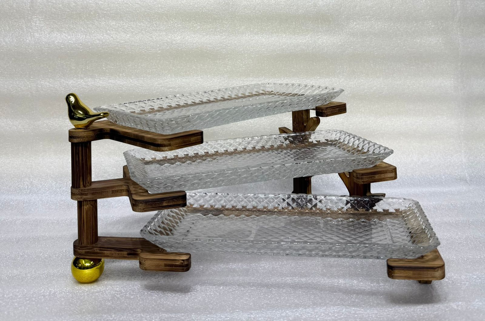 Tiered Serving Stand with Diamond Textured Glass Trays for Cupcakes, Desserts, and Party Buffets