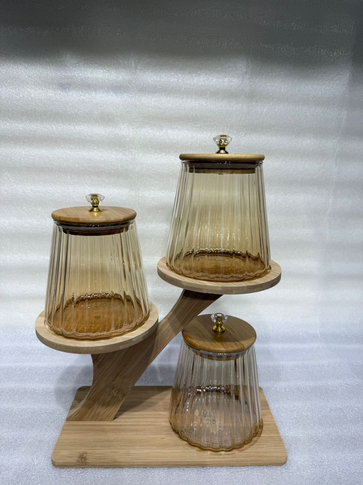 Fluted Kitchen Canisters with Bamboo Lids for Sugar, Coffee, Tea, and Countertop Storage Organizer