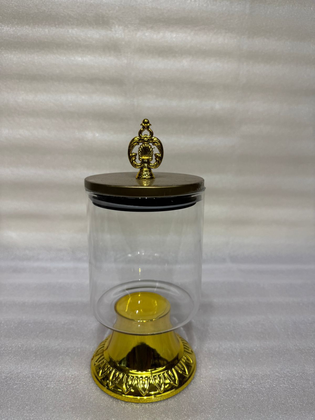 800ml Clear Storage Canister with Ornate Crown Lid & Pedestal Stand
