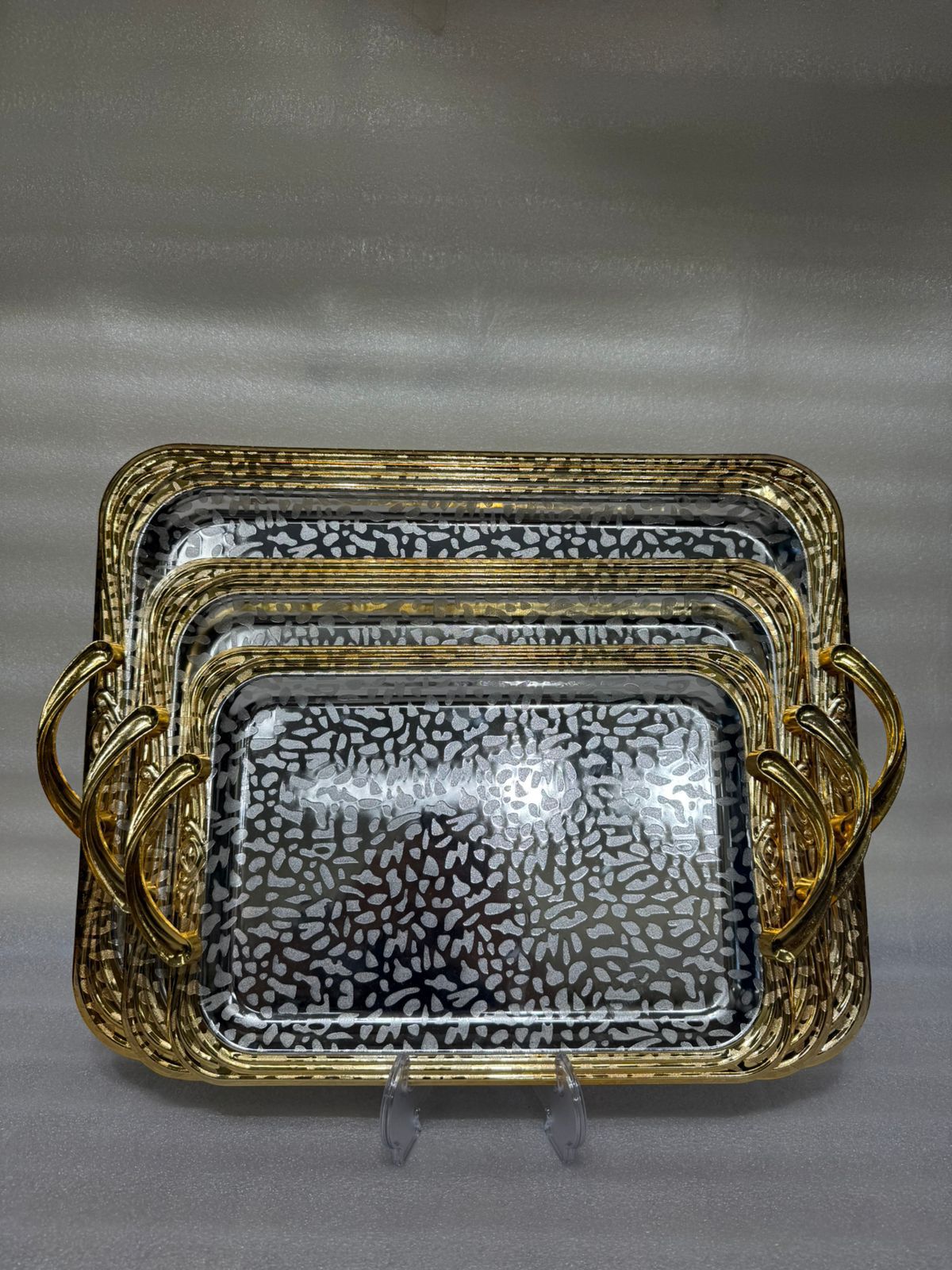 3-Piece Rectangular Serving Tray Set with Gold Handles