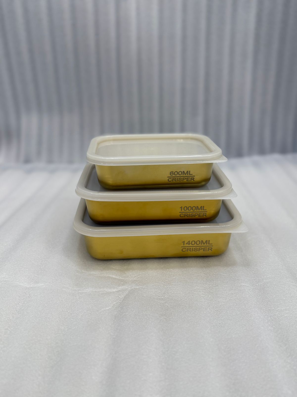 Premium 3-Piece Gold Stainless Steel Crisper Set