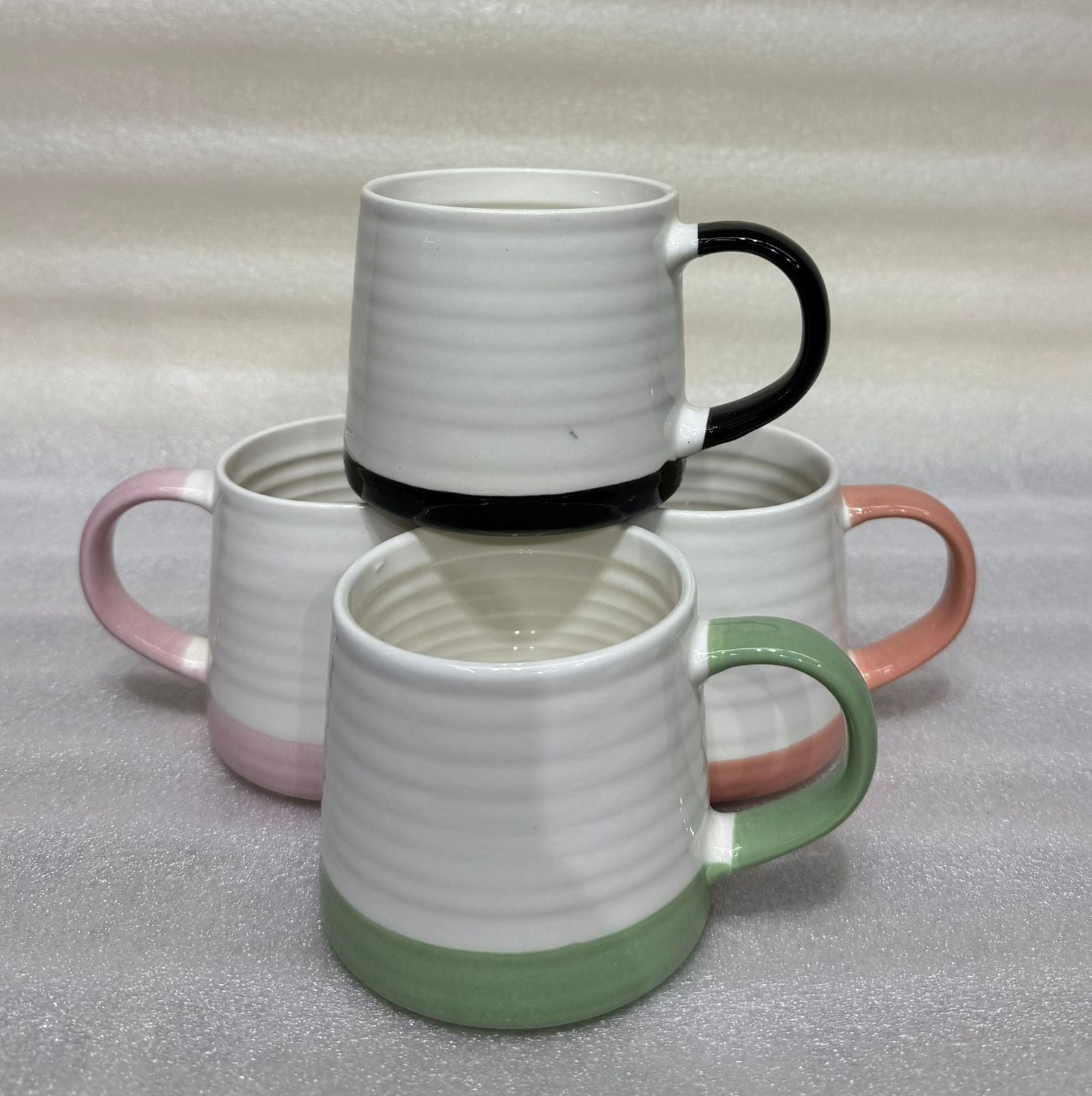 Textured Ribbed Tea Cups with Color Dipped Base