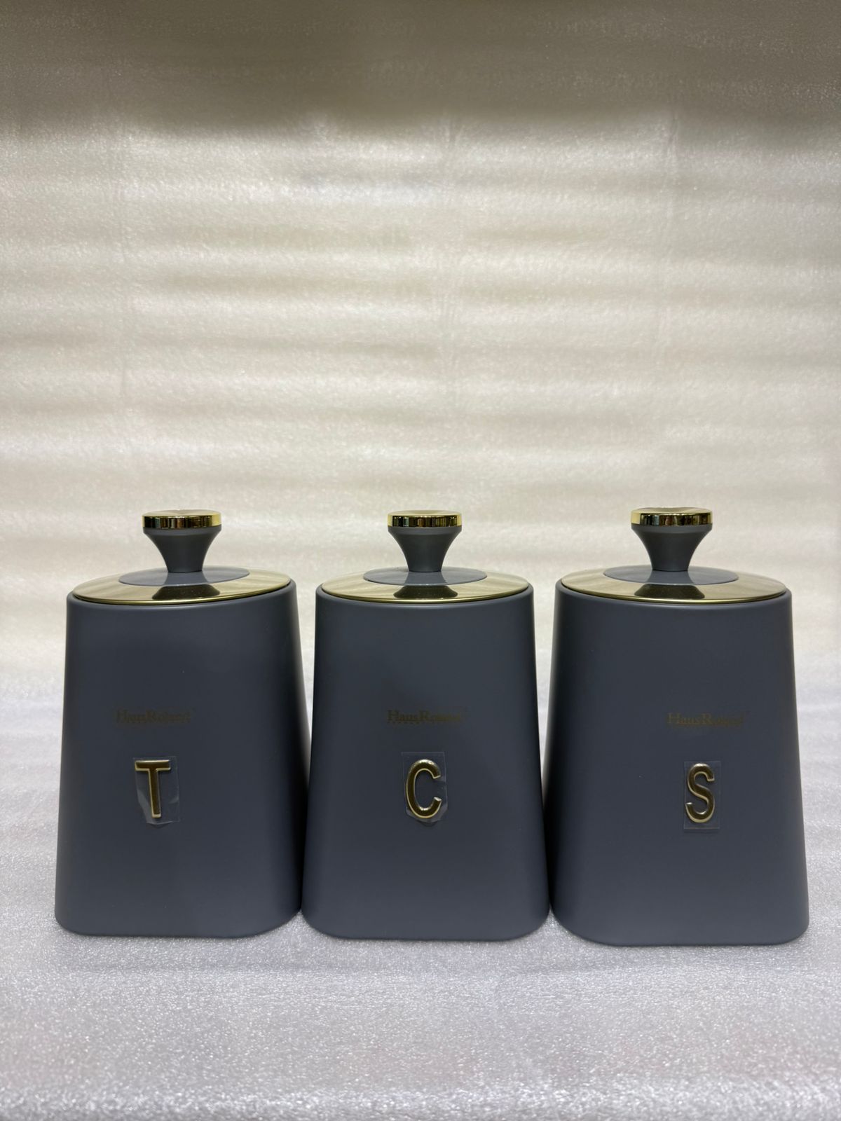 Haus Roland 3-Piece Matte Grey & Gold Canister Set (T, C, S)