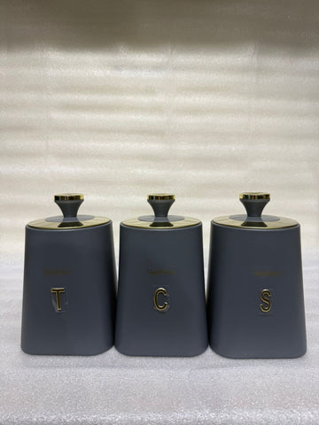 Haus Roland 3-Piece Matte Grey & Gold Canister Set (T, C, S)