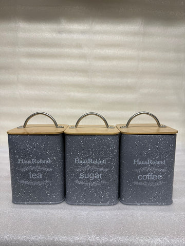 Haus Roland Grey Speckled Canister Set with Wood Lids & Handles