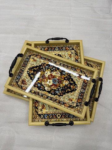 Vintage Persian Carpet Pattern Serving Tray Set