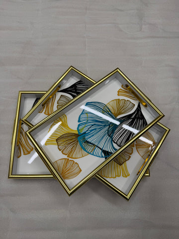 3-Piece Luxury Gold Framed Nested Trays with Glossy Glass Top