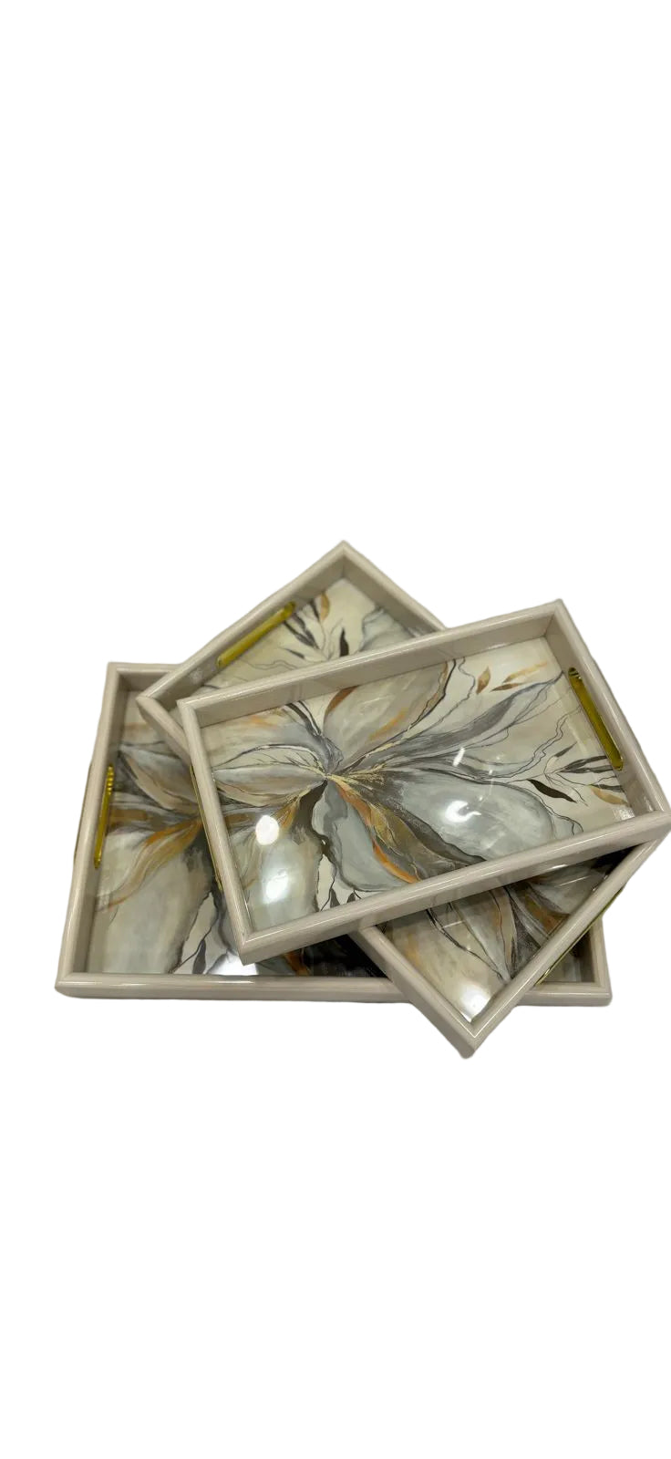 Premium 3-Piece Ivory Abstract Floral Serving Tray Set