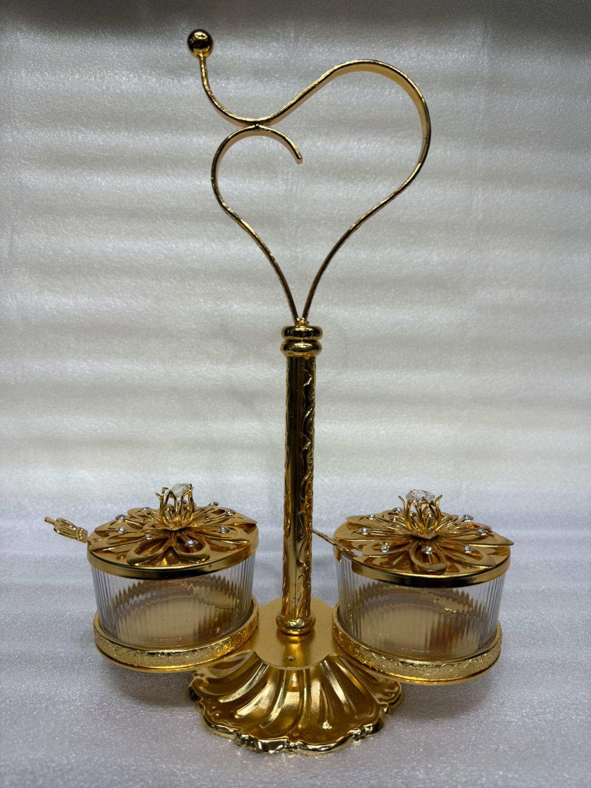 Premium Gold Plated Mukhwas Set with Elegant Heart Handle Stand