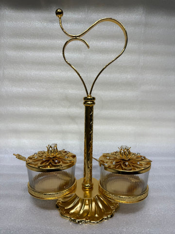 Premium Gold Plated Mukhwas Set with Elegant Heart Handle Stand