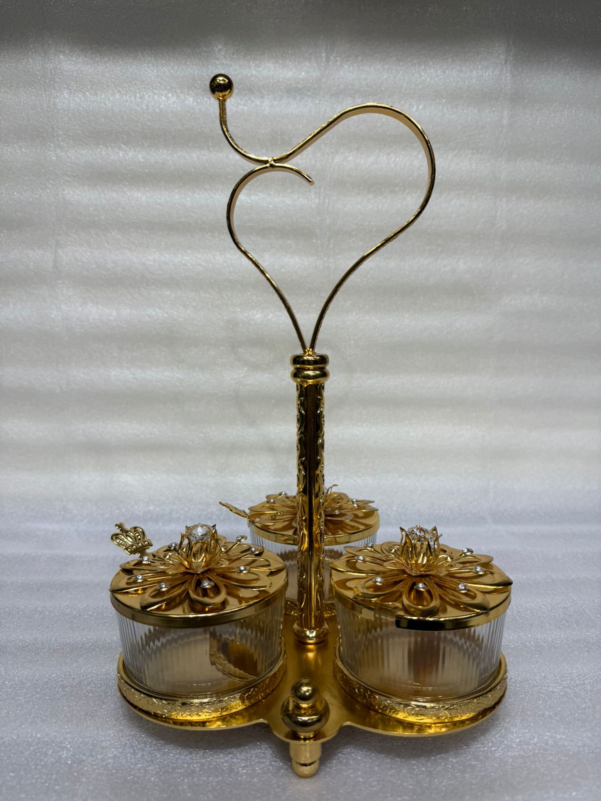 Trio Ribbed Glass Pickle Pots with Royal Filigree Lids