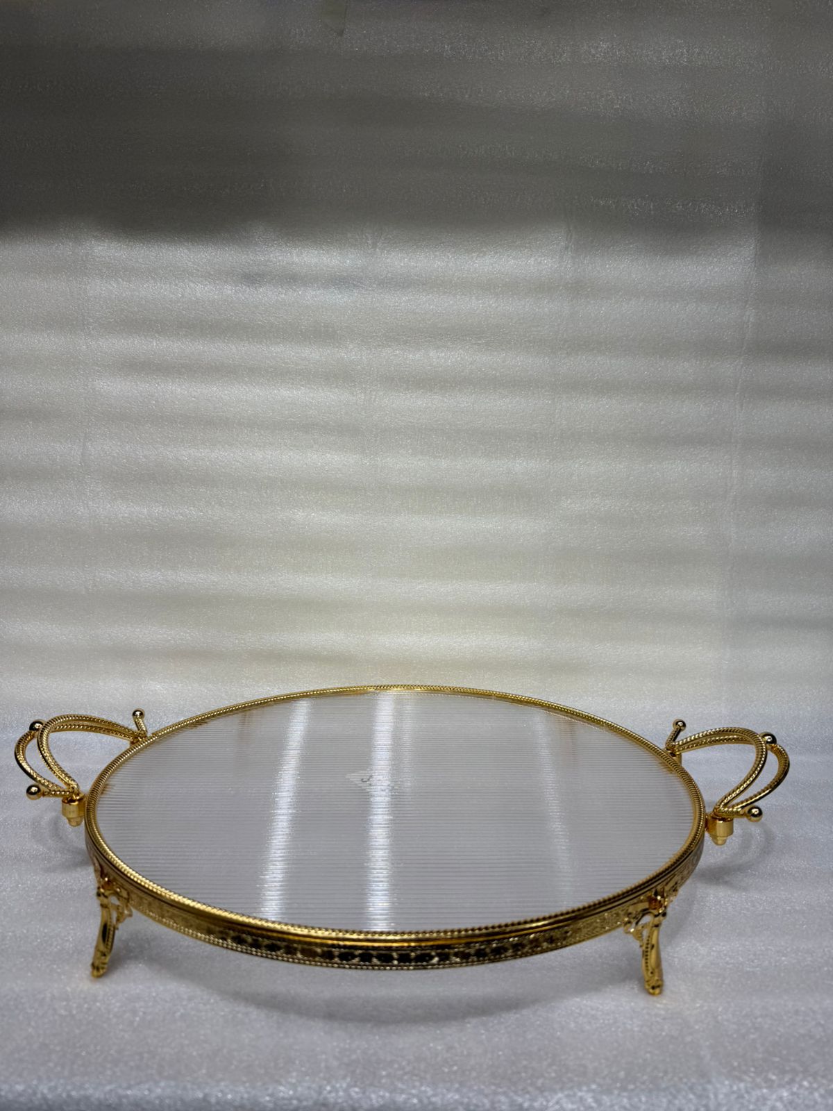 Luxury Round Acrylic Vanity Tray with Gold Handles