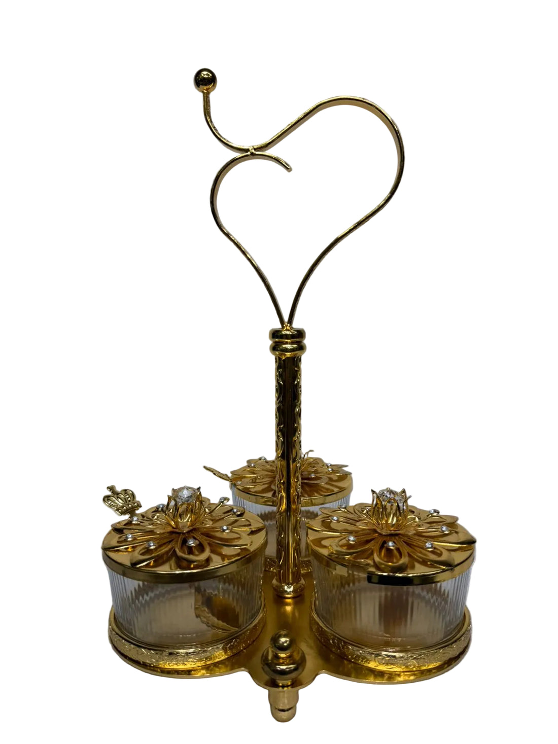 Trio Ribbed Glass Pickle Pots with Royal Filigree Lids
