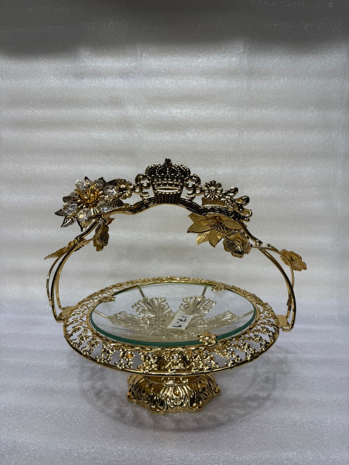 Luxury Gold Pedestal Serving Platter with Crown Handle