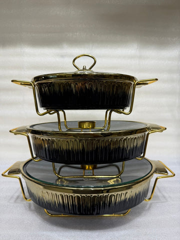 Luxury 3-Piece Ceramic Buffet Dish Set with Lids