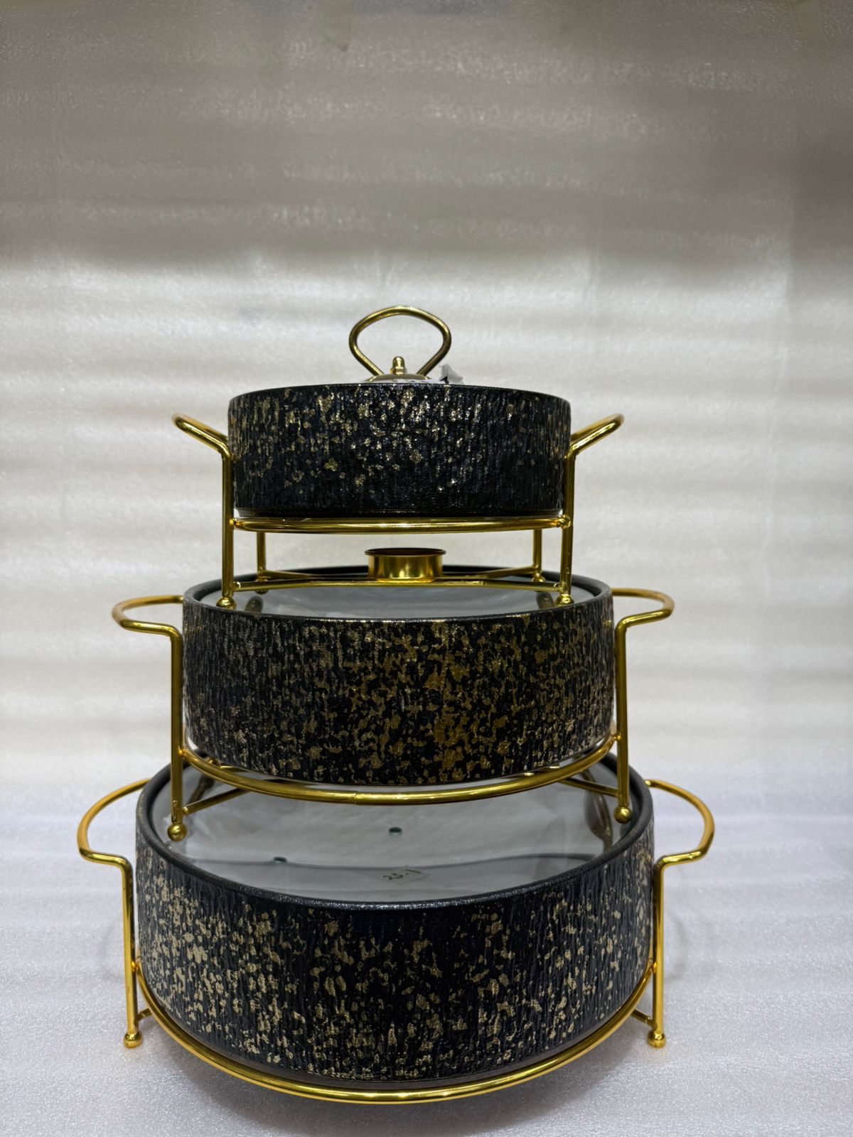 Premium Royal Distress-Textured Black & Gold Chafing Dishes