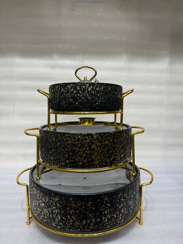 Premium Royal Distress-Textured Black & Gold Chafing Dishes