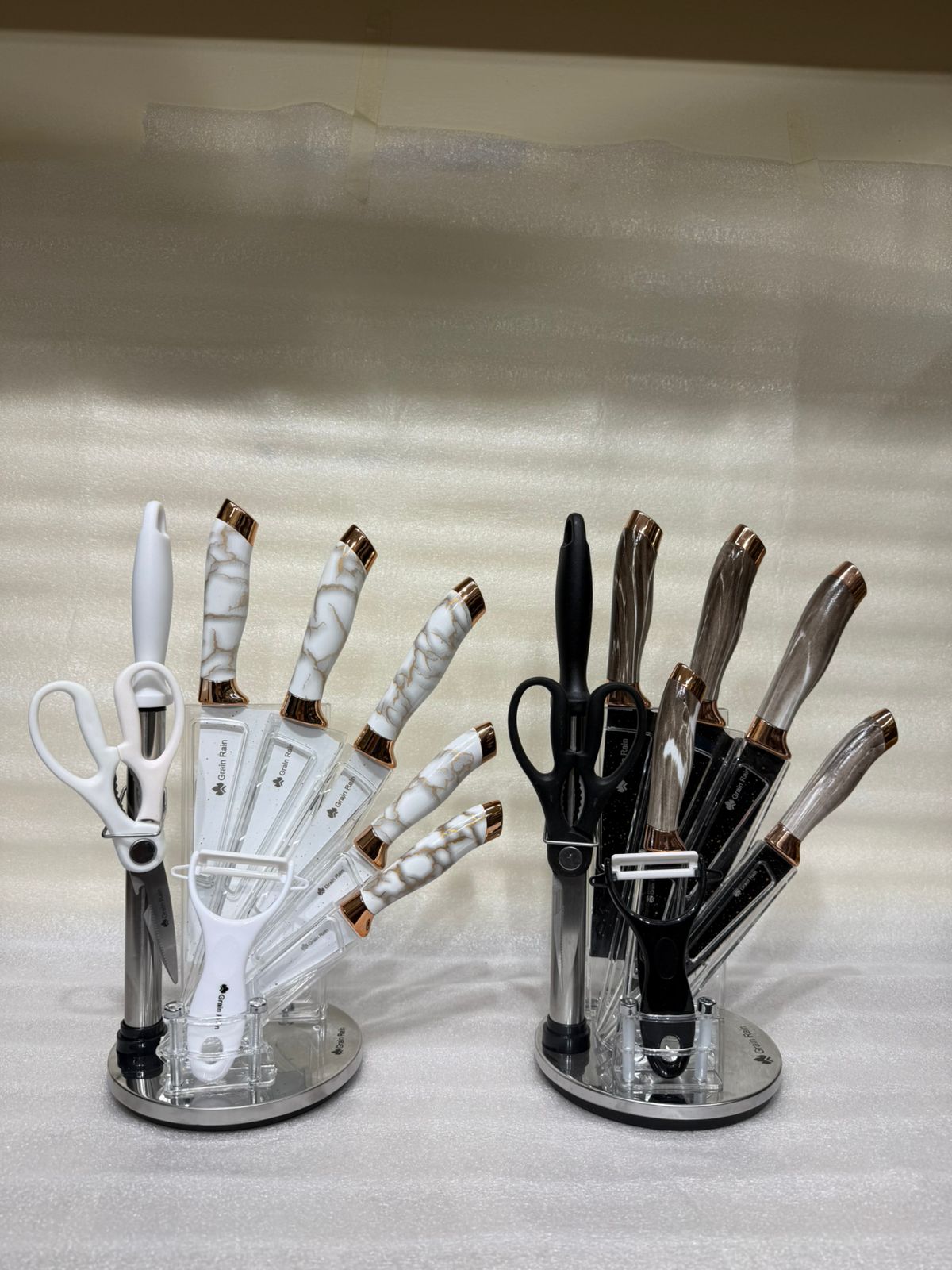 Premium Royal Marble & Wood-Grain 9-Pcs Kitchen Knife Set