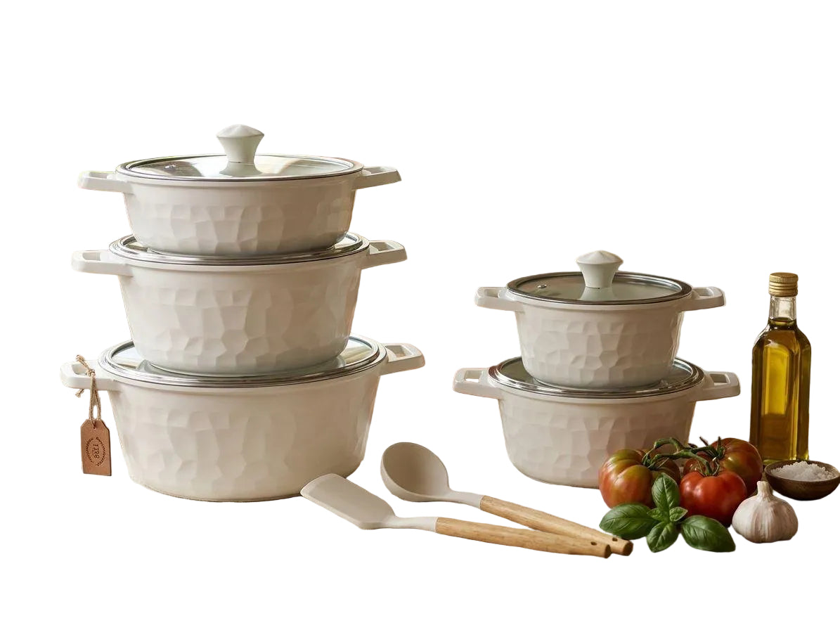 Luxury Textured White Hammered Non-Stick Cookware Set