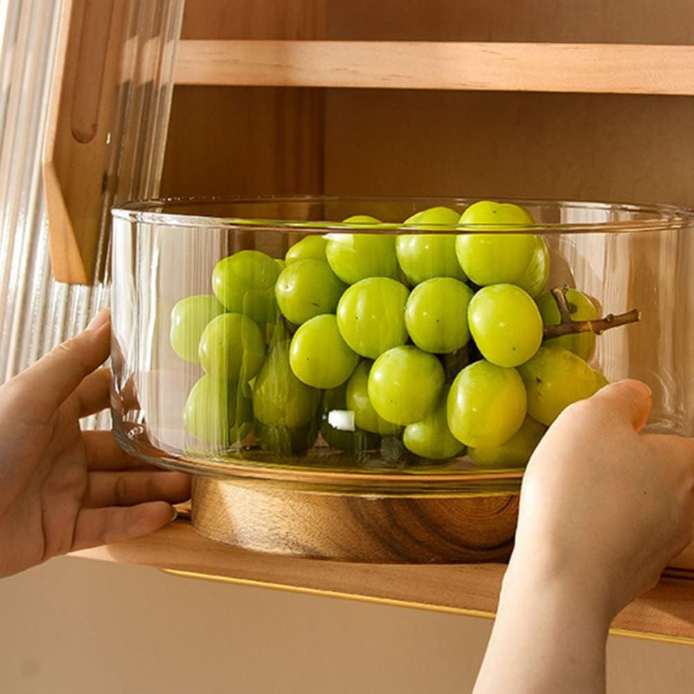 Wooden Base Glass Fruit Bowl – Elegant & Modern Kitchen Décor