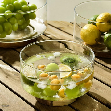 Wooden Base Glass Fruit Bowl – Elegant & Modern Kitchen Décor