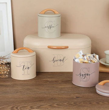 Italian Style 4pcs Stylish Bread, Tea, Sugar & Coffee Airtight Tin Canisters Set By FR Households
