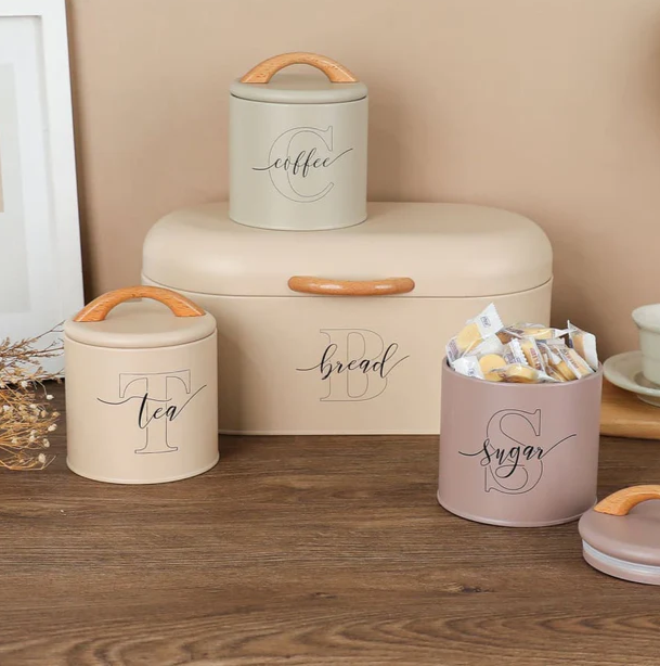 Italian Style 4pcs Stylish Bread, Tea, Sugar & Coffee Airtight Tin Canisters Set By FR Households