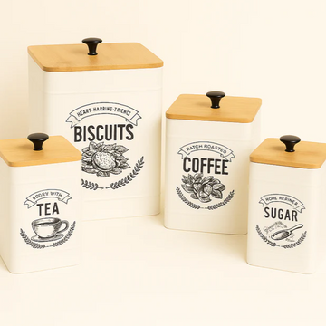 4-Piece Tin Storage Boxes with Real Bamboo Lid