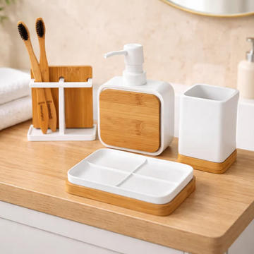 LUXURY BAMBOO BATHROOM ACCESSORIES SET - MATTE WHITE