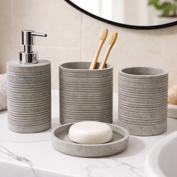 Marble Look 4-Piece Bathroom Essentials Set