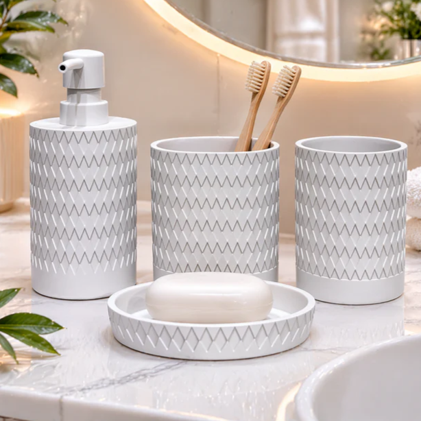 The Linear-Stone 4-Piece Premium Resin Bathroom Accessory Set