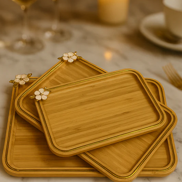 Luxury Floral Corner Bamboo Tray Set