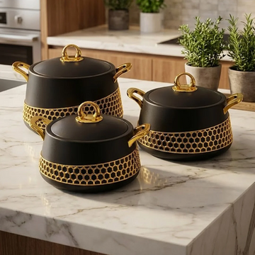 Luxury 3-Piece Carbon Fiber Cookware Set with Gold Honeycomb Inlay