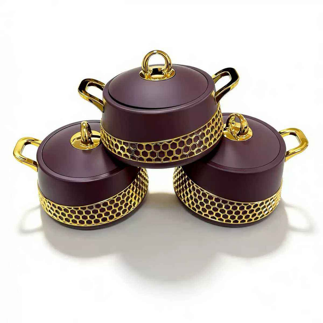Premium 3-Piece Purple & Gold Honeycomb Insulated Food Warmer Set