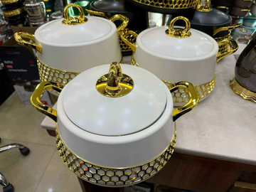 Premium 3-Piece Solid White & Gold Honeycomb Insulated Food Warmer Set