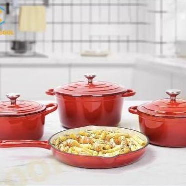7pcs Cast Iron Enamel Cookware Set - Red
