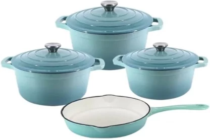 7pcs Cast Iron Enamel Cookware Set - Turquoise