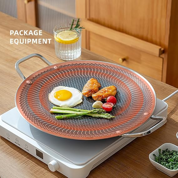 Honeycomb Laser-Coated Flat Pan (Tawa) with Induction Support Bottom - 38cm