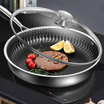 Honeycomb Stainless Steel Heavy Gauge Frypan with Induction Support | 28cm - 26cm