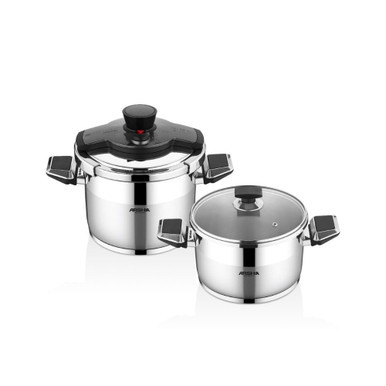 Arshia Stainless Steel Twin Pressure Cooker 4L+7L Gray