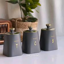 Haus Roland 3-Piece Matte Grey & Gold Canister Set (T, C, S)