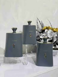 Haus Roland 3-Piece Matte Grey & Gold Canister Set (T, C, S)