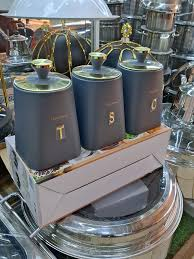 Haus Roland 3-Piece Matte Grey & Gold Canister Set (T, C, S)