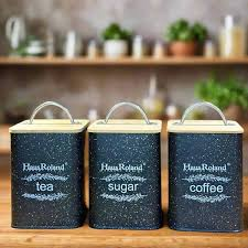 Haus Roland Grey Speckled Canister Set with Wood Lids & Handles