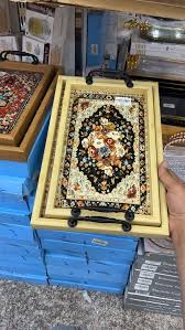 Vintage Persian Carpet Pattern Serving Tray Set