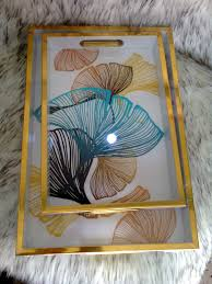 3-Piece Luxury Gold Framed Nested Trays with Glossy Glass Top
