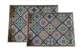 Premium 3-Piece Gold Framed Moroccan Tile Serving Tray Set