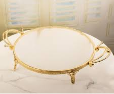 Luxury Round Acrylic Vanity Tray with Gold Handles