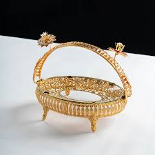 Round Glass Centerpiece Tray with Ornate Cage Filigree Base